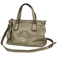 GUCCI Soho Handbag 2WAY Shoulder Bag Fringe Handbag Leather Gold 308362 Ladies U