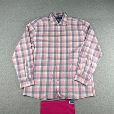 Tommy Hilfiger Shirt 16 Pink Navy Plaid SLim Non Iron Button Up Long Sleeve Mens