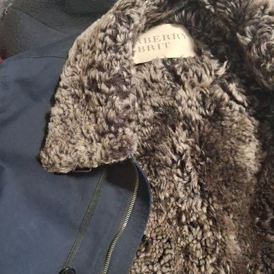 Burberry Brit Men's Blue Cotton Lined Zip Jacket Fur Trim Size XXL