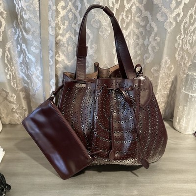 Authentic Alaïa Leather Bucket Bag Burgundy