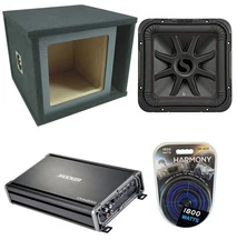 Kicker 45L7R124 12" 1200W Single Vented Square Sub Box W/CX1200.1 Amp & 4GA Kit
