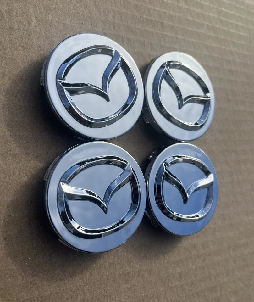 SET OF 4 MAZDA Silver CENTER WHEEL CAPS CHROME EMBLEM 56MM HUB CAP LOGO - Image 2 of 4
