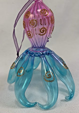 Art Glass Ornament Octopus Christmas Holidays Hand Blown Pink Blue Sea Nautical