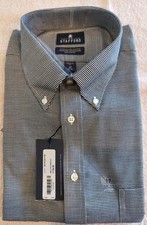 Stafford Wrinkle Free Oxford Dress Shirt Mens 17 34-35 Navy Houndstooth NWT