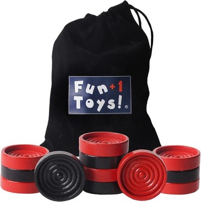 NEW - Fun+1 Toys! Classic Wood Checkers Stackable Pieces Set of 26 Red Black