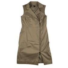Ann Taylor Dress Womens 4 Beige Collared Sleeveless Zip Front Sheath Work Office