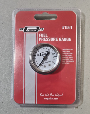 #ad Mr. Gasket Fuel Pressure Gauge 0 15 PSI 1 1 2quot; Diameter Analog 1 8 NPT 1561 $20.00