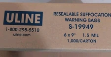 6" x 9" 1000 count Resealable Uline Poly Bags With Printed Suffocation Warning