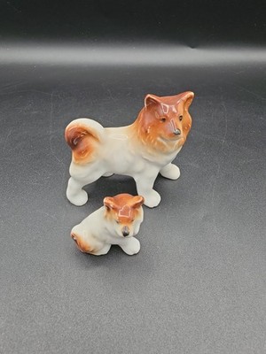 Vintage Ceramic Chow Chow Dog W/ Puppy Sculpture Ornament 2.3'' Figurine Japan