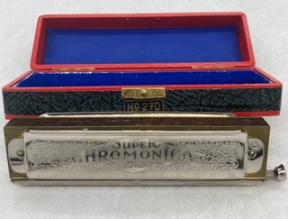 The Super Chromonica M. Hohner No. 270 Harmonica With Original Case KEY G