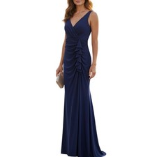 Betsy  Adam Navy Blue Ruched Ruffle Evening Gown Size 8 Elegant Formal wedding