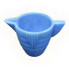 Akro Agate Blue Delphite Child  s Toy Pitcher Concentric Ring 2 5/8  Tall