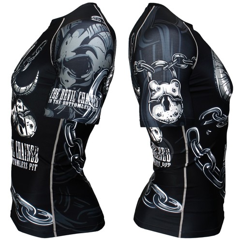 FX-370 DEVIL CHAINED Skin Compression Base layer MMA Rash guard BJJ Water Sports - Picture 4 of 6