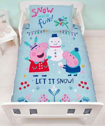 GEORGE PIG ~ 'Let it Snow " Toddler Cot Quilt Cover Licensed 120cm x 150cm New - Picture 1 of 2
