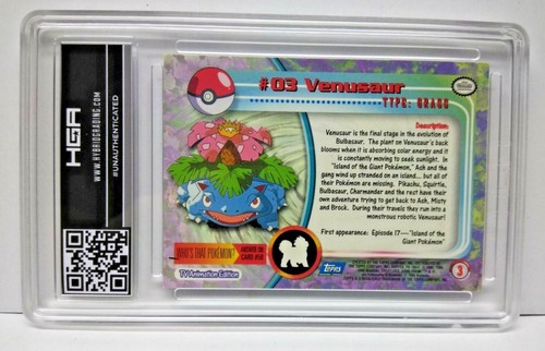 Tarjeta Pokémon Venusaur Topps #3 Serie de Animación de TV 1 LOGOTIPO AZUL #03 TARJETA DE PC HGA - Imagen 3 de 3