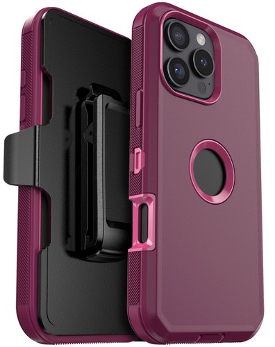 For iPhone 16 Pro Max/16 Plus Red Case Shockproof Heavy Duty Cover + Belt Clip