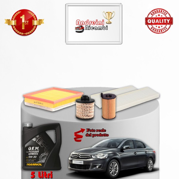 Set Service 4 Filter+5 Liter 5W30 Citroen 1.6 Bluehdi 73KW 2014->-image