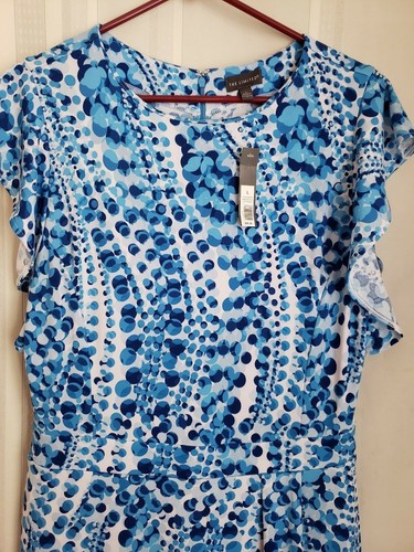THE LIMITED Faux Wrap Dress SIZE LARGE Blue/White Polyester/Spandex NWT - Picture 2 of 5