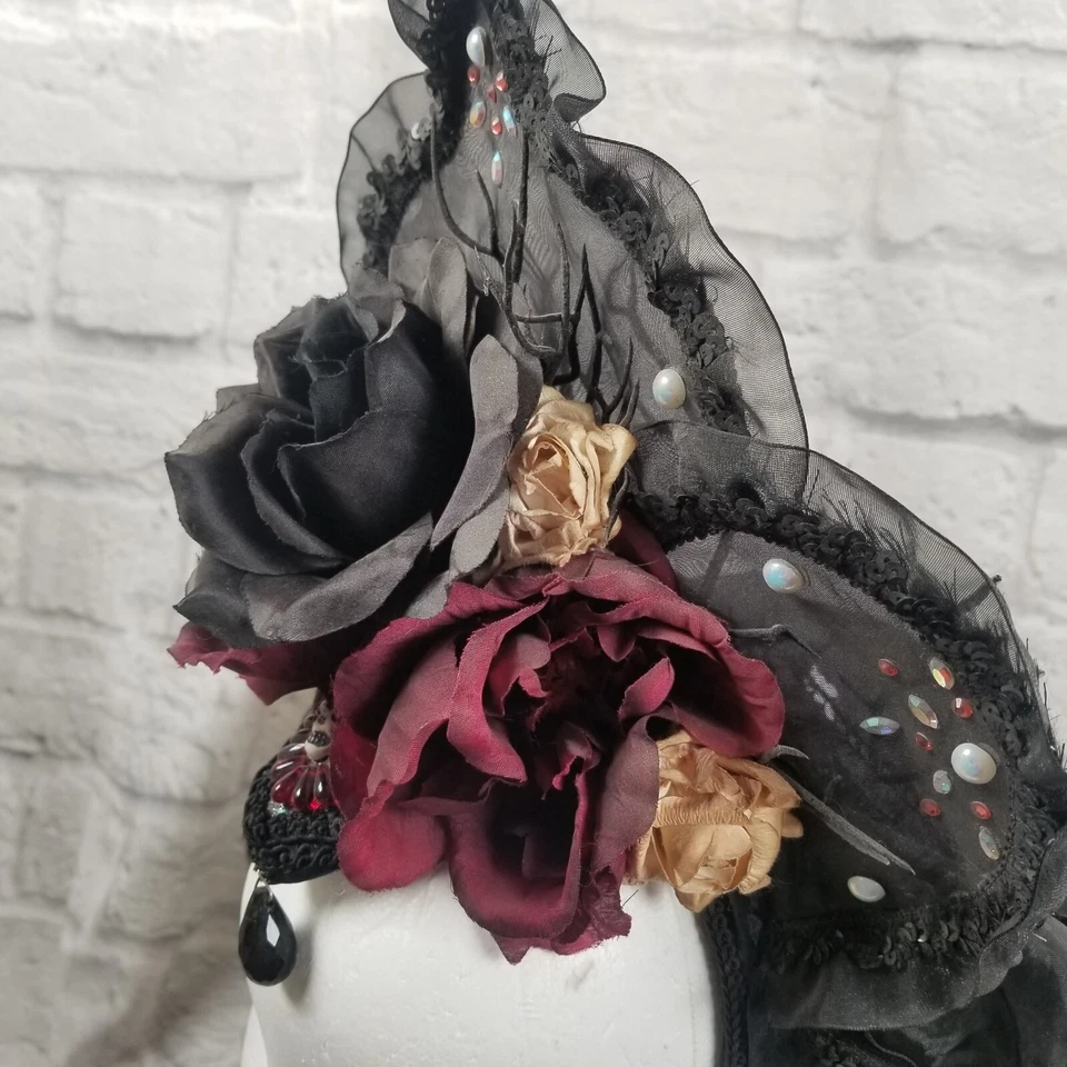 Day Of The Dead Katrina Sugar Skull Headdress Dia De Los Muertos Roses - Image 3 of 4