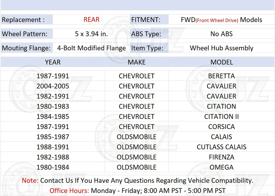 [ЗАДНЯЯ (кол-во 1)] Новая ступица в сборе для модели полного привода Oldsmobile Omega 1980-1984 годов выпуска без АБС - Изображение 2 из 4