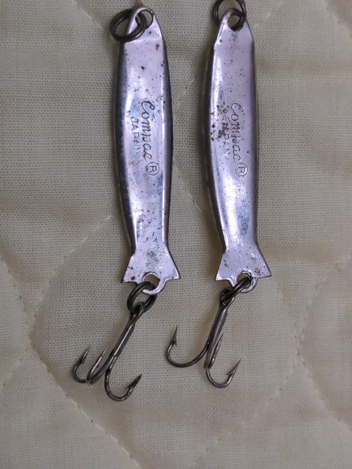 Juego de 2 SEÑUELOS DE PESCA DE METAL MADREPERLA VINTAGE 2" Compac trucha Japón Foto 4 de 4