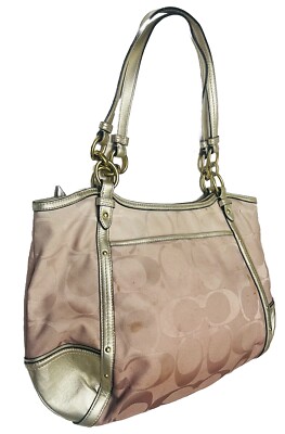 coachトート COACH SIGNATURE ALEXANDRA CHAIN BEIGE JACQUARD TOTE SHOULDER