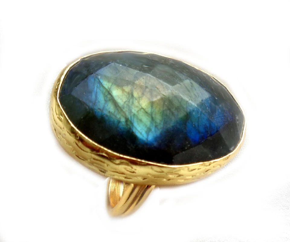 Labradorit Ring groß ca. 2,2 /3 cm Messing vergoldet 50-56  IFRXLA