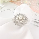 4 SILVER Metal Flower Napkin Rings Faux Pearls and Rhinestones Party Events