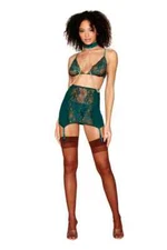 Dreamgirl 13080 Green Stretch Lace And Mesh 4 Piece Bralette & Skirt Set