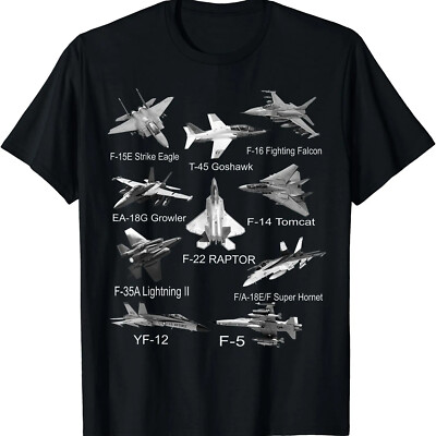 American Fighters Jets F22 Raptor F14 Tomcat Plane Spotting T-Shirt Size S-