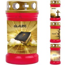 Grabkerze Rot mit Motiv 48 Stunden Grablicht Grabkerzen Grabschmuck Grablichter