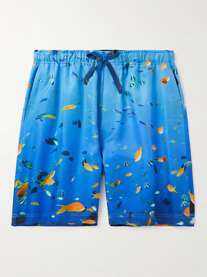 Loewe  Straight-Leg 100% Silk Aquarium Print Shorts Size 48
