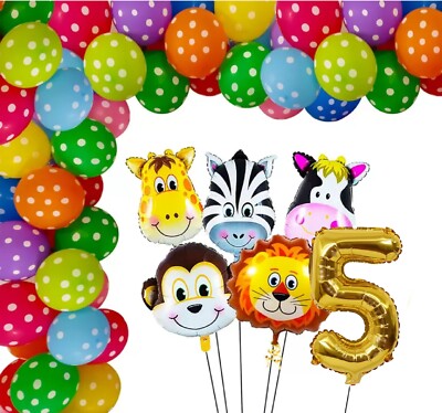 Animals Balloons set Kids Birthday 8th 10th LATEX Zebra Face animals zoo theme