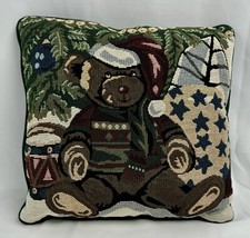 Vintage Teddy Bear Tapestry Accent/Throw Pillow 12 X 12 Christmas