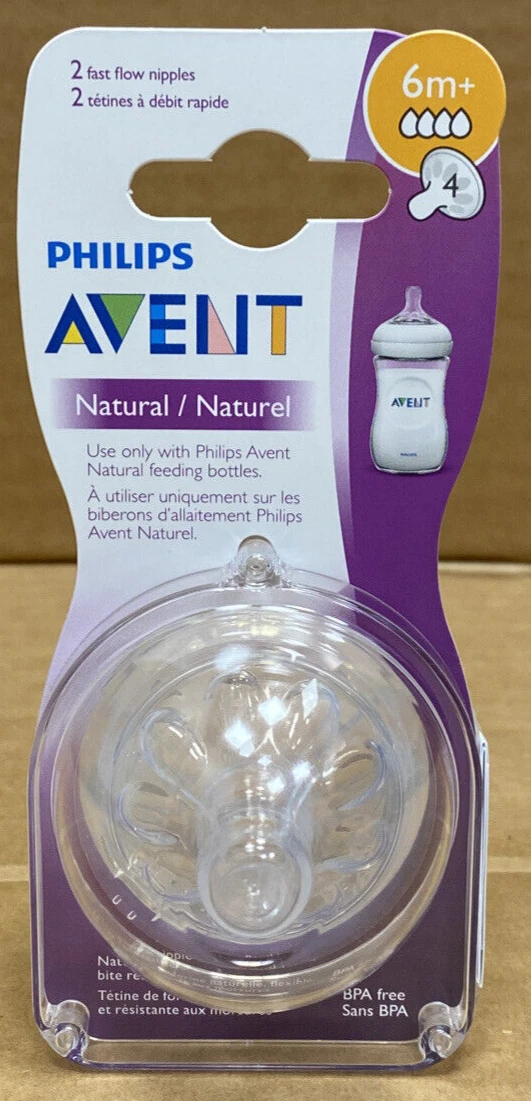 2 Pack Philips AVENT Natural Nipple Old Style, Flow 4, 6M+, Fast