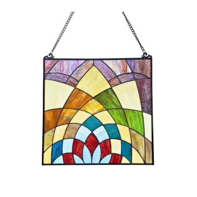 Tiffany Style Kaleidoscope Stained Glass Window Panel Handcrafted 16'' x 16'' NEW