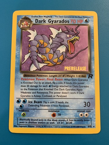 Prerelease Dark Gyarados 8/82 Team Rocket Holo Rare Vintage Pokemon Card - NM