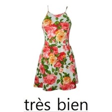 Vintage Bright Roses Floral A-Line Dress, S