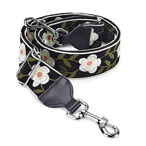 CLOUDMUSIC Handbag Strap Replacement Crossbody Strap White Flowers in Black