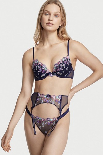 Victoria's Secret Dream Angels Noir Embroidered Jewel Push Up Bra £69 NEW 32DD E - Picture 2 of 2