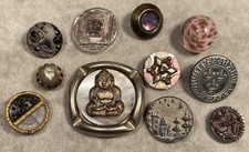 Antique Button Group Of 11 Glass In Metal , Metal, Paperweight, Glass