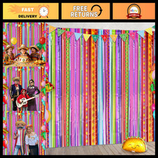 Vibrant Mexican Fiesta Party Decorations - 2 Pack Rainbow Foil Curtains Tinsel