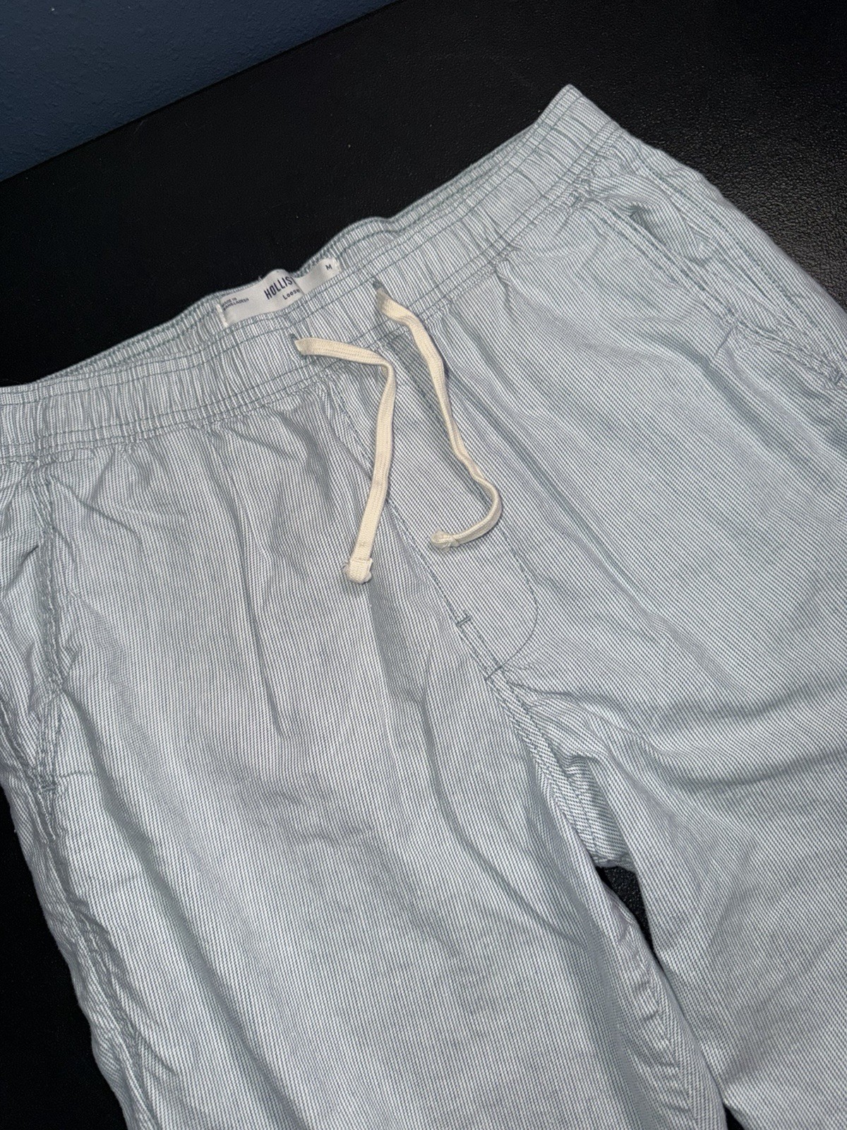 Hollister Men's Loose Fit Linen Blue Striped Pants Size M Beach Linen Cruise