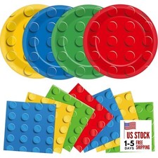 96 Pcs Building Blocks Birthday Party Decorations Blocks Paper Plates Napkins