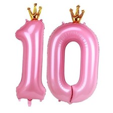 Giant Pink Number 10 Balloon with Crown, 40inch Big Baby Pink Foil Pink 10