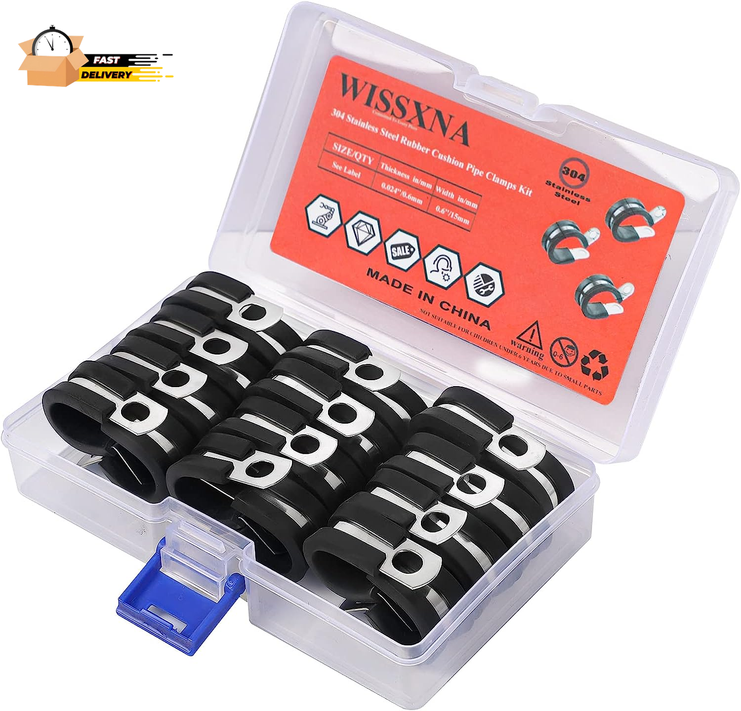 3/8 Inch Stainless Steel 304 Cushioned Wire Cable Clamps with Rubber Insulation