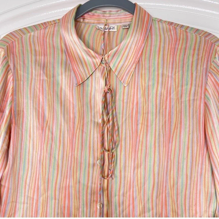 Camisa Tahari Vintage Seda Multicolor Rayas Mujer Botón M Foto 2 de 4