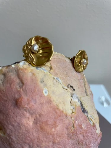 Vintage Miriam Haskell Earrings Screw Back Faux Pearl Gold Tone