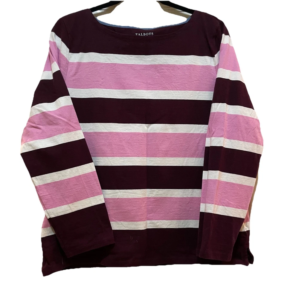 Camiseta TALBOTS Auténtica Borgoña/Marfil "Florencia" Rayas Manga Larga Talla PXL Foto 2 de 4