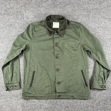Percival Mens Large Green Overshirt Jacket Canvas Chore Corduroy Collar